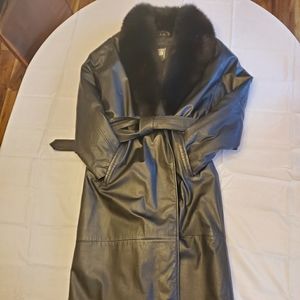 Leather/mink trench coat